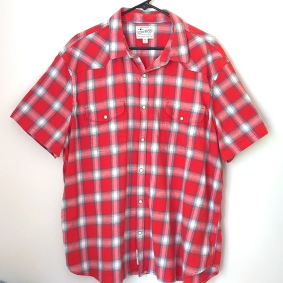 Men's Lucky Brand Short Sleeve Plaid Western Shirt Saturday Stretch Size XXL - Picture 2 of 8